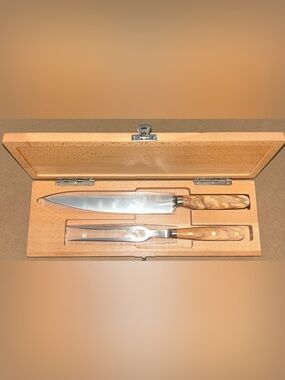 Williams Sonoma Carving Knife and Fork Set with Natural Wood Handles